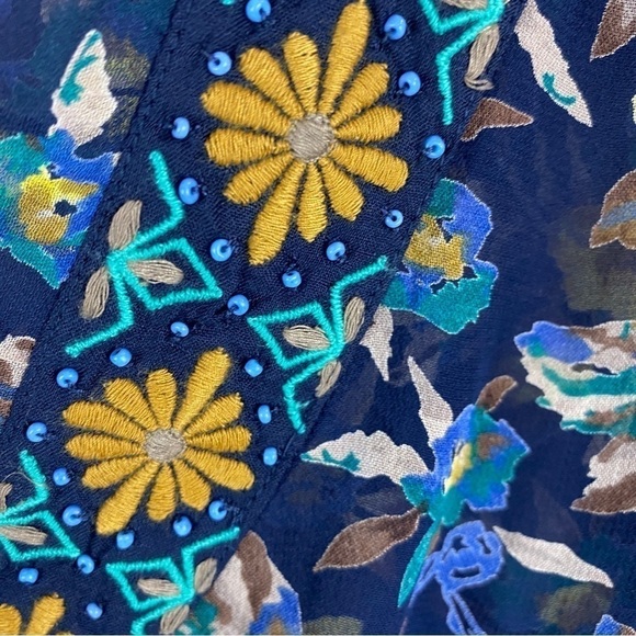 ANTHROPOLOGIE Meadow Rue Strasser Floral Print Embellished Long Sleeve Blouse XS - Picture 14 of 15